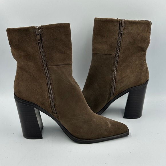 Steve Madden Suede Ankle Boots Brown 7M Euro Chic Clean Girl Block Heel - Picture 7 of 12